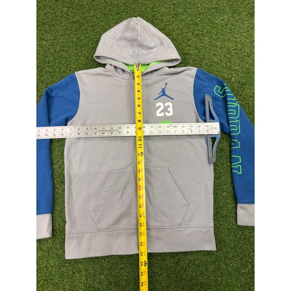 Jordan Boys Full Zip Hoodie Grey Blue Green Jumpman 23 Sweatshirt Size Large L - Picture 6 of 7